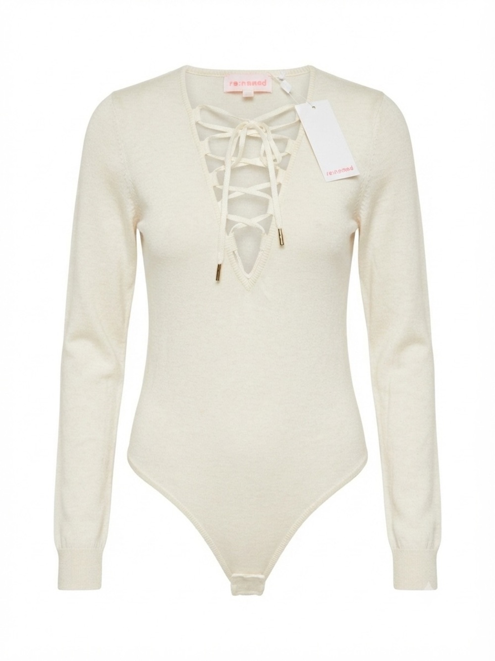 re:named Ivory Lace-Up Long Sleeve Bodysuit Sz Small A10-082